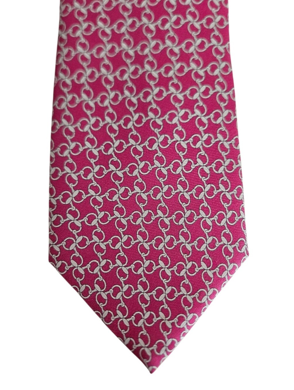 BATTISTONI ROMA Silk Fuchsia Pink Equestrian Chain Link Made In Italy Silk Tie